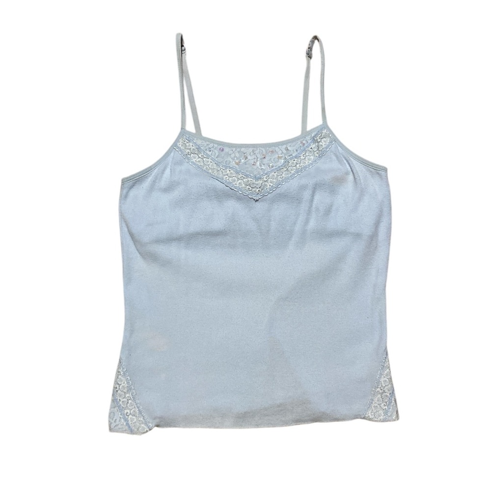 Y2K Limited Too Camisole Tank Top Women’s Girls 16 Blue Lace Sequin Built in Bra